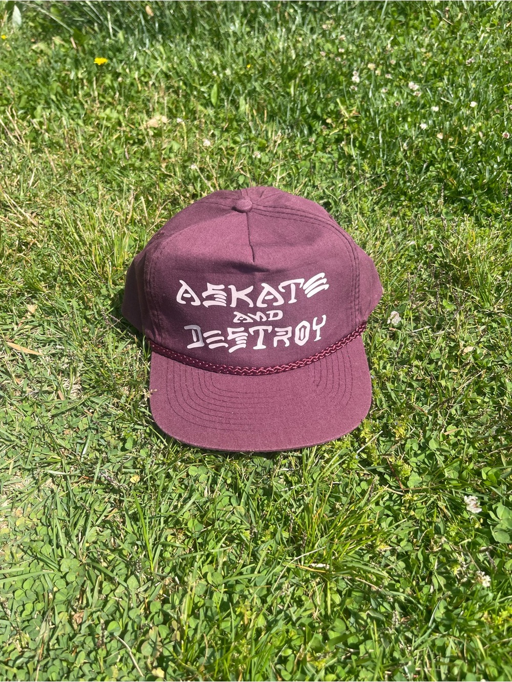 Askate and Destroy Maroon Rope-Detail Strap Back Hat